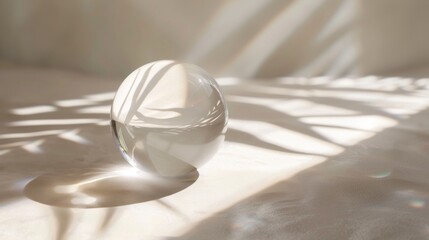 Glass Sphere Reflecting Light and Shadows on a White Surface