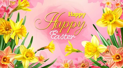 happy Easter background with little decoration on the side border with abstract color eggs on the background with golden eggs hanging podium like structure abstract festival background with empty copy