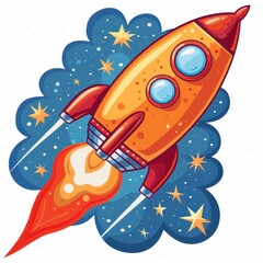 Obraz premium Orange Rocket Ship Taking Off