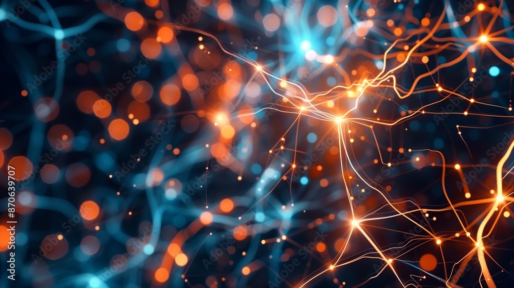 Wall mural abstract technology background with a cyber network grid