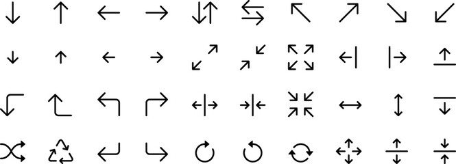 Arrow icon set cursor arrow up down and symbol icons. Modern simple solid arrows collection web design, mobile apps, interface minimal flat, solid line left right top bottom direction path way media