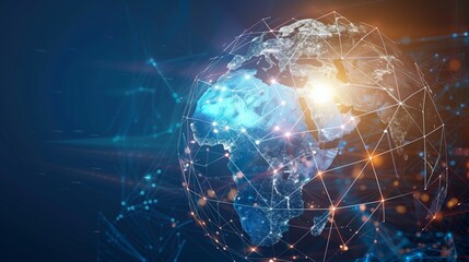 Digital world globe centered on Africa, concept of global network
