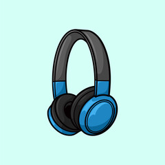 Headphone Blue Dark Grey Side Tilt Angle Cartoon Vector