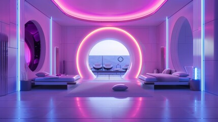 Futuristic interior room with high technology and luxury style 