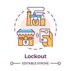 Lockout multi color concept icon. Work stoppage, industry production. Denied access. Round shape line illustration. Abstract idea. Graphic design. Easy to use in infographic, presentation
