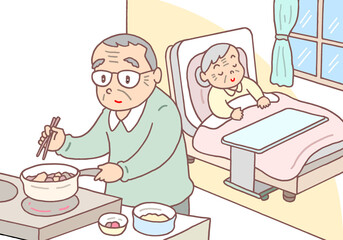 介護のイラスト - 老老介護・老老看護・家族介護・老夫婦