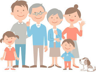 6人家族とペットの全身　正面