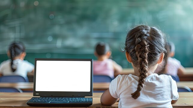 girl with laptop at school class