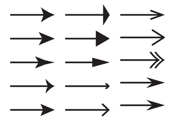 Different types arrows signs set silhouette isolated. Vector illustration.