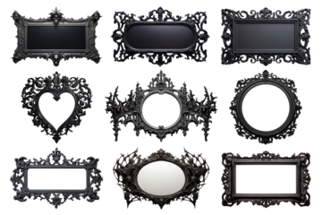 Gothic black frame png element set, transparent background
