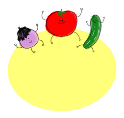 かわいい夏野菜（トマト、ナス、キュウリ）