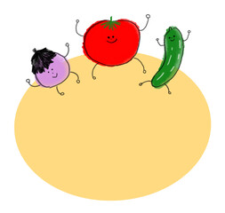 かわいい夏野菜（トマト、ナス、キュウリ）