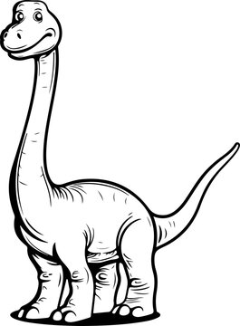 cartoon brachiosaurus standing tall, black and white clip art preview