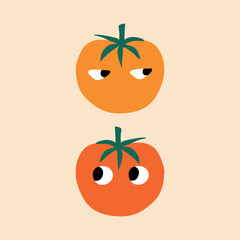 Funny tomatoes hand drawn vector illustration. Cute isolated colorful vegetables in flat style for kids poster or logo.
