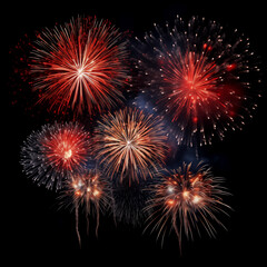 Naklejka premium DIfferent colors and types of fireworks in the sky background