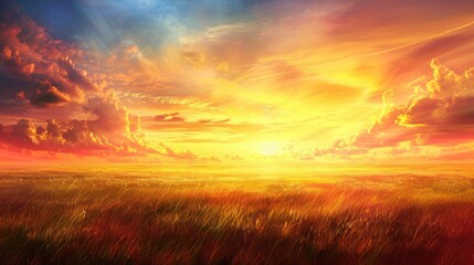 Fototapeta premium Golden Sunset Over a Field of Tall Grass