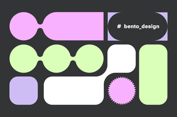 Y2K Trendy Geometry Futuristic shapes. Naive Design elements, Simple bento design. Label pack. Brutalism style. Web frame set, blocks, grid concept. layout. Ui template. Web comics grids, connection