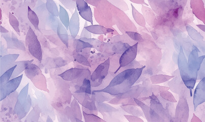 Abstract watercolor background, shades of lavender, pattern with leaves © Iryna