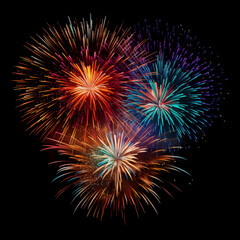  DIfferent colors and types of fireworks in the sky background