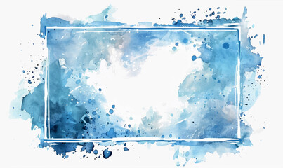 abstract watercolor blue water rectangle frame, background with splashes © Iryna