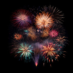 DIfferent colros and types of fireworks in the sky background