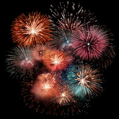 DIfferent colros and types of fireworks in the sky background