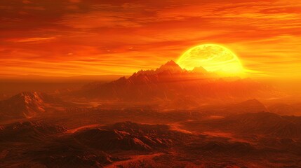 Fiery Sunset Over a Mountainous Landscape