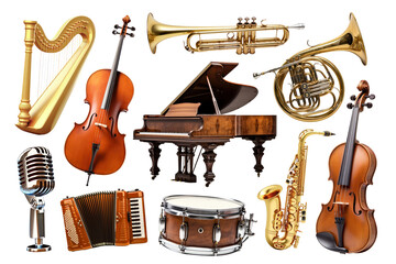 Classic music instrument png element set, transparent background