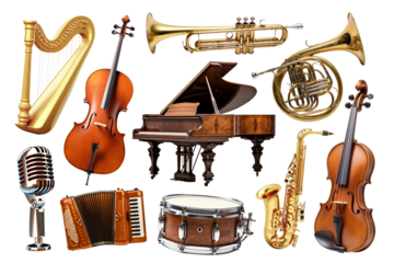 Classic music instrument png element set, transparent background