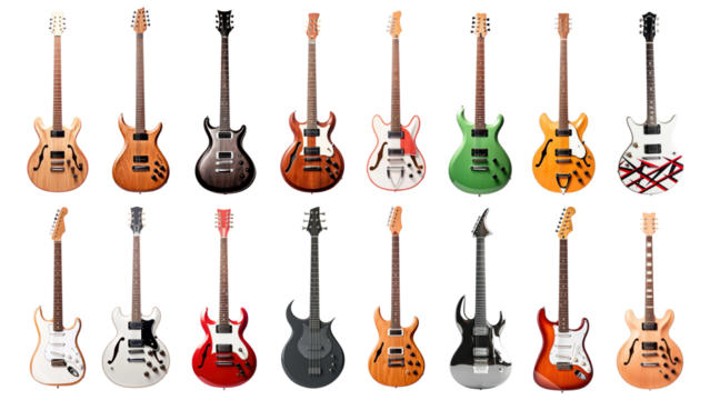 Electric guitar png element set, transparent background