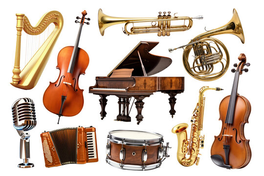 Classic music instrument png element set, transparent background