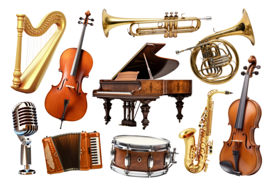 Classic music instrument png element set, transparent background