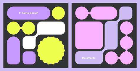 Abstract futuristic brutal shapes. Y2K Geometry Design elements, bento design. Set of square composition. Trendy Web frame set, blocks, grid concept. web layout. Ui template. comics grids
