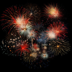 DIfferent colros and  types of fireworks in the sky background