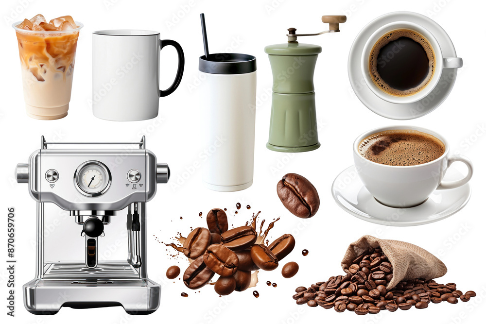 Sticker coffee shop png element set, transparent background