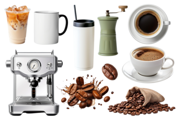 Coffee shop png element set, transparent background