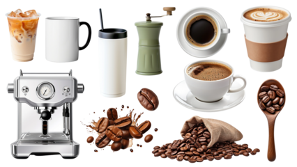 Coffee shop png element set, transparent background