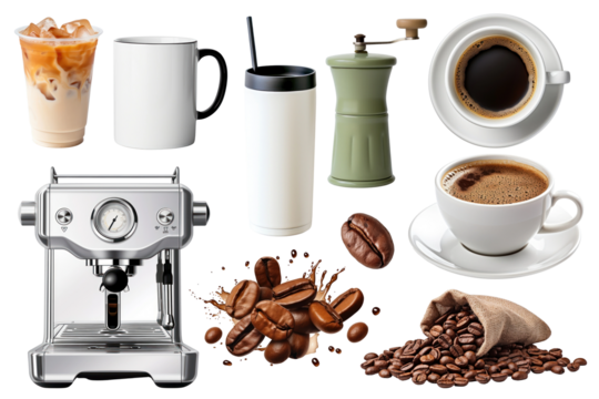 Coffee shop png element set, transparent background