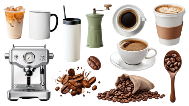 Coffee shop png element set, transparent background