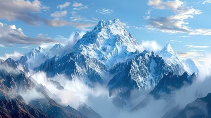 Obraz premium A mountain range with snow-capped peaks, representing achievement and the heights one can reach.