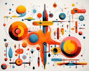 Obraz premium colorful exploration motifs representing abstract discovery flat design front view exploratory theme cartoon drawing Splitcomplementary color scheme