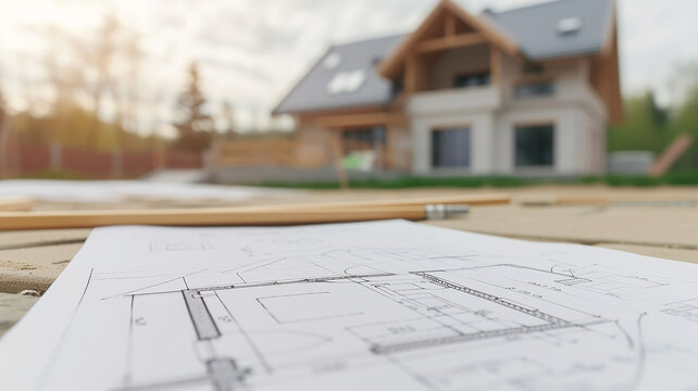 A construction project on the background of a suburban house, an image of a private residential development