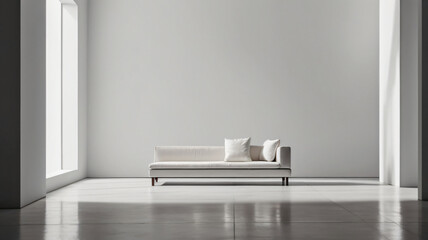 white exhibition designs with white walls, plants, furniture pictures and white background