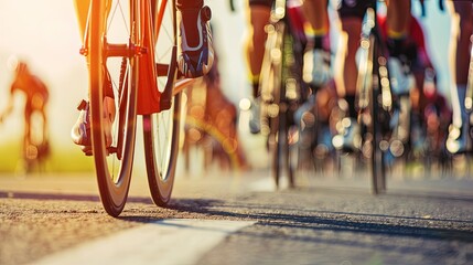 Bicycle racing, cyclists' legs close-up, summer olympic games concept