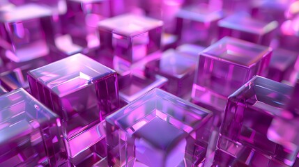 A background of transparent purple cubes, creating an abstract and futuristic pattern. The cubes have a glossy finish that reflects light beautifully.