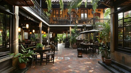 Naklejka premium Traditional Asian Style Patio Restaurant