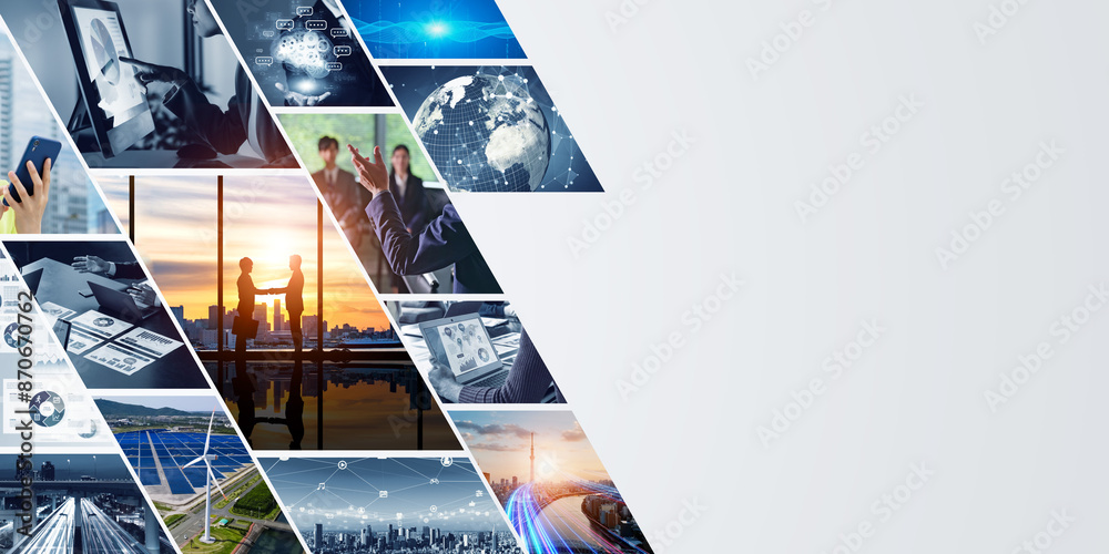Aufkleber collage background visual of various business scenes and technology concepts. management strategy. d