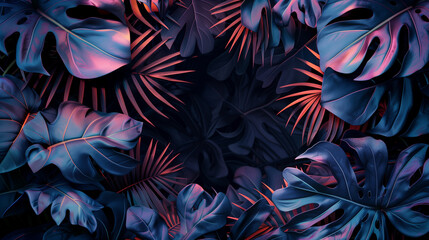 Tropical background with neon leaves