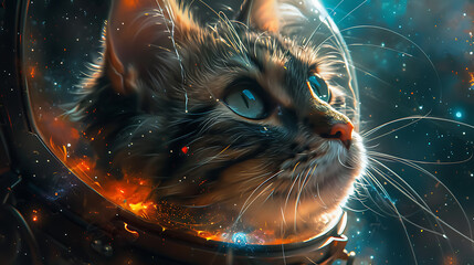 illustration of realistic astronaut cat in space