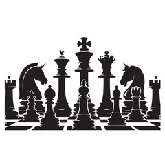 a black and white picture of a chess board with a horse head on it..